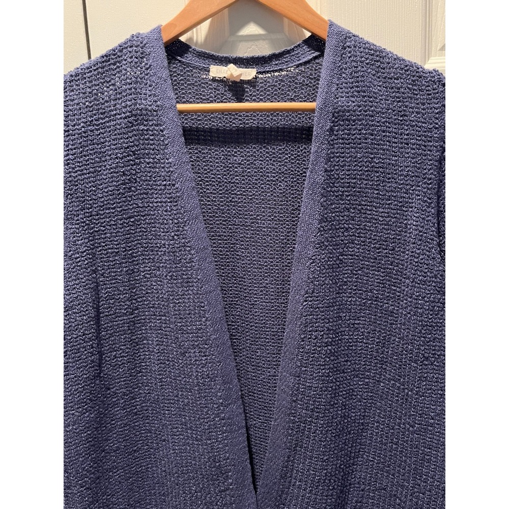 Eileen Fisher Cardigan L Purple Open Front Textured Knit High Low Short Sleeve - Picture 3 of 8